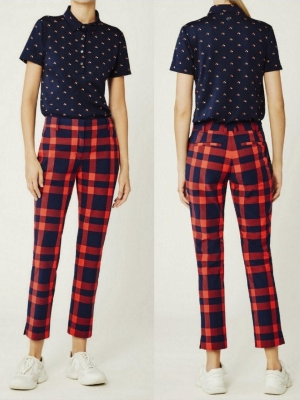 TORY BURCH SPORT Yarn-Dyed Tech Twill Golf Pants Red Black Stretch SZ 4